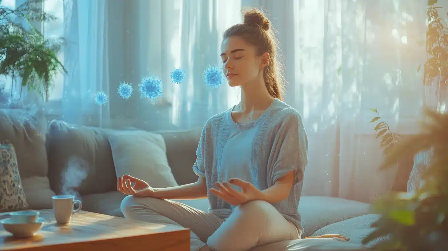 L'impact sous estimé du Microbiote sur votre santé mentale 6782220ac36756f3a6966ad8 une femme medite pour prendre soin de sa santé mental et microbiote